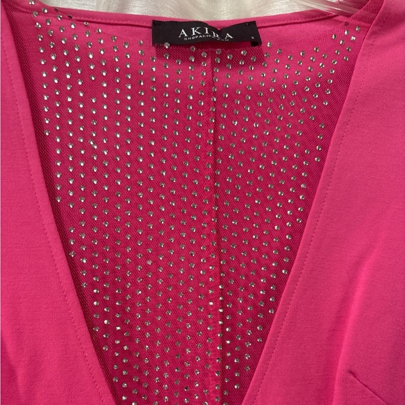 AKIRA Hot Pink Feather Rhinestone Mini Dress S Slit Party Cocktail - Picture 5 of 13